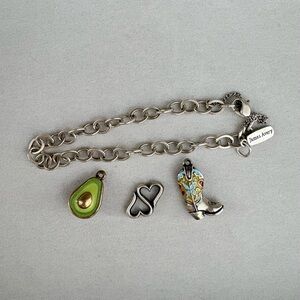 James Avery Charm Bracelet with Avocado, Western Boot, and Heart to Heart Charms